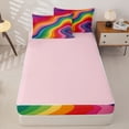 thumbnail image 4 of Castle Fairy Flat Rainbow Wave Zipper Full Size Comforter Sets with Fitted Sheet and 2 Pillowcases,Smooth Curved Striped Seamless Zipper Bedding Set,Bright Pastel,Pink Reversible,4pcs, 4 of 6