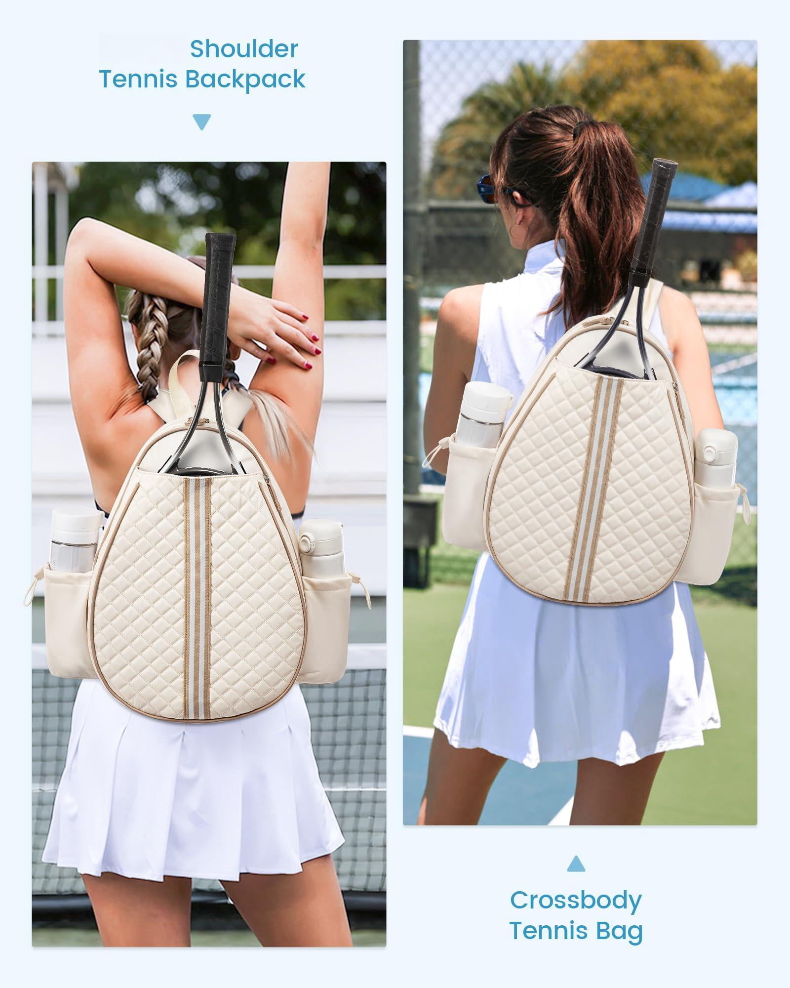 Tennis Bag  Quilted Sling Crossbody Backpack Water Resistant Racket Bags For Women Men Suitable Pickleball Badminton