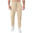 thumbnail image 3 of BiZtdJrK Mens Chino Pants for Summer Slim Fit Running Sweatpants Casual Drawstring Elastis Waist Jogger Pants with Pockets, Khaki, L, 3 of 10