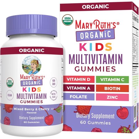 MaryRuth's Kid's Multivitamin Gummies, Mixed Berry and Cherry, Organic , Immune Support Multivitamin, 60 Ct