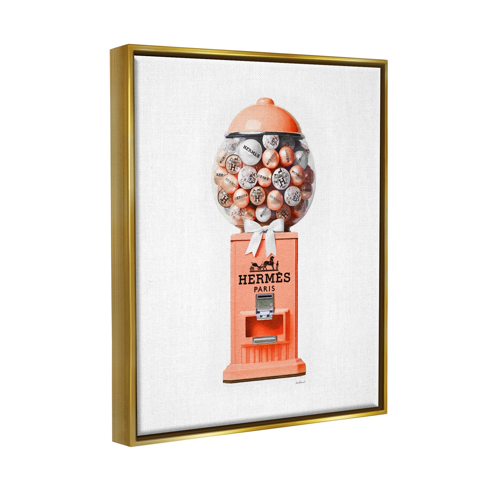Stupell Industries Fashion Gumball Dispenser Beauty & Fashion Painting Gold Floater Framed Canvas Art Print Wall Art, 25 x 31