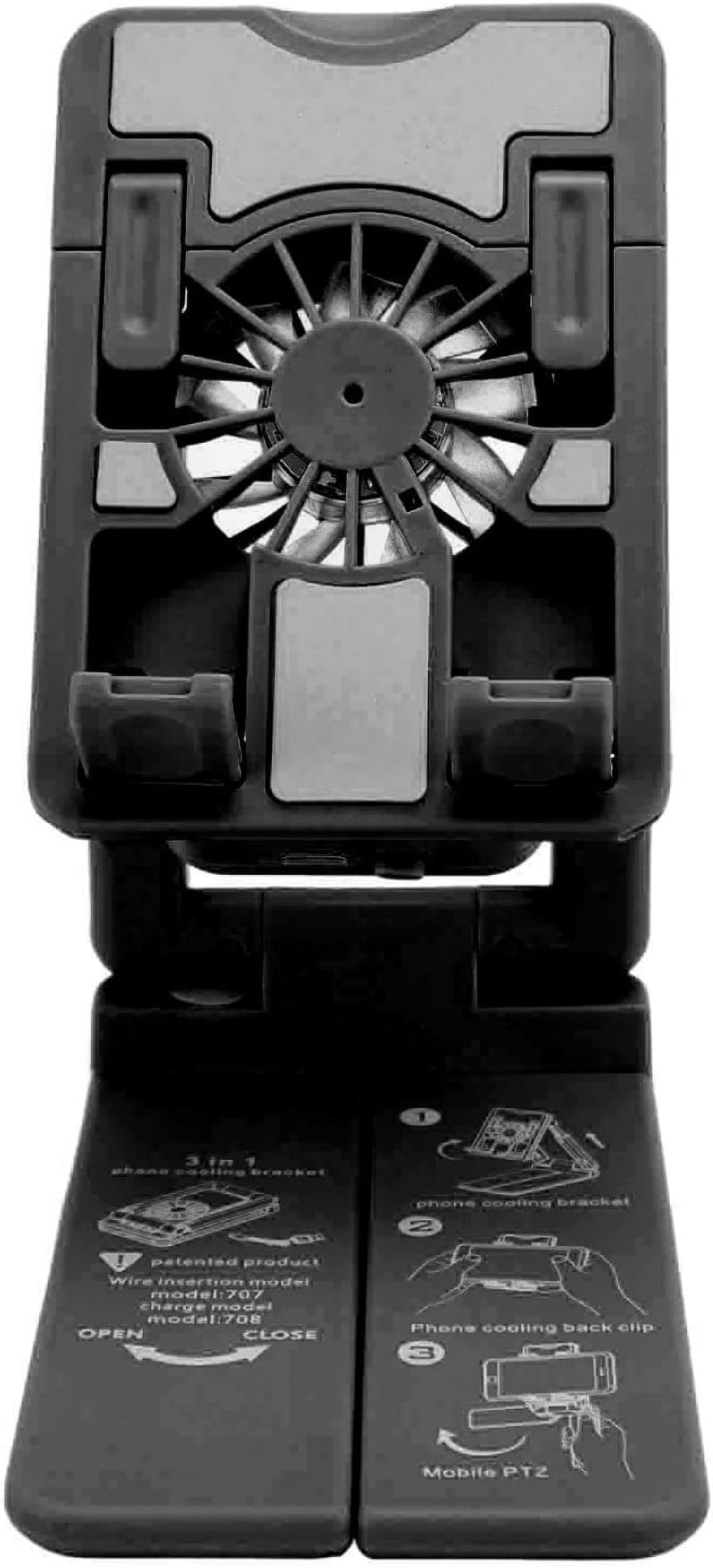 Cell Phone Cooler Phone Radiator, Height Adjustable Phone Stand with Cooling Fan, Desktop Phone Holder with RGB Light, Compatible with Android, All Mobile Phones (Black),