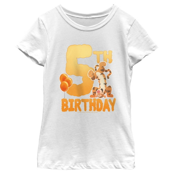 Girl's Winnie the Pooh Tigger 5th Birthday  Graphic Tee White Small