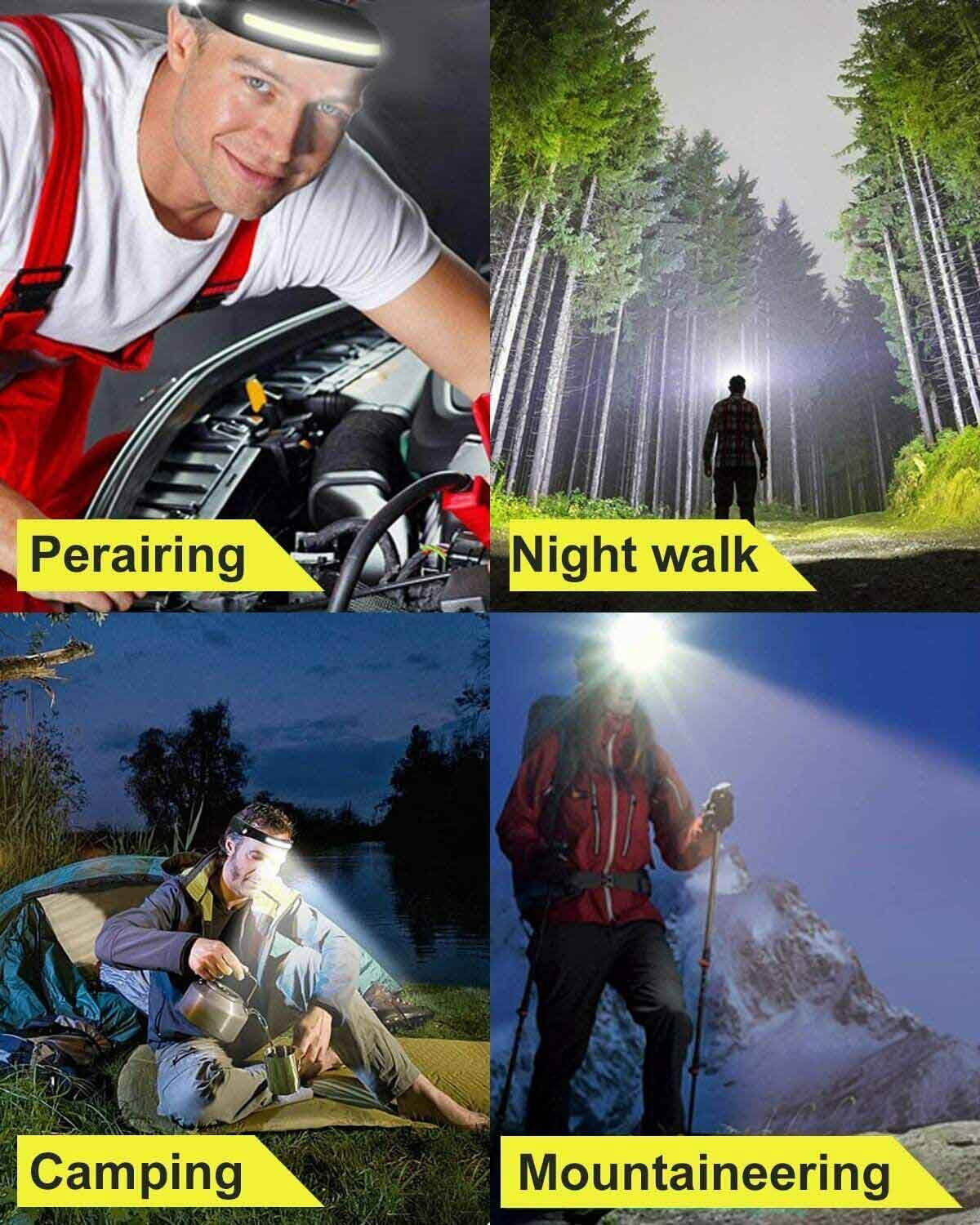 COB LED Headlamp Headlight Torch Headlamp Flashlight Work Light Bar Head Band Lamp USB Motion Sensor Waterproof