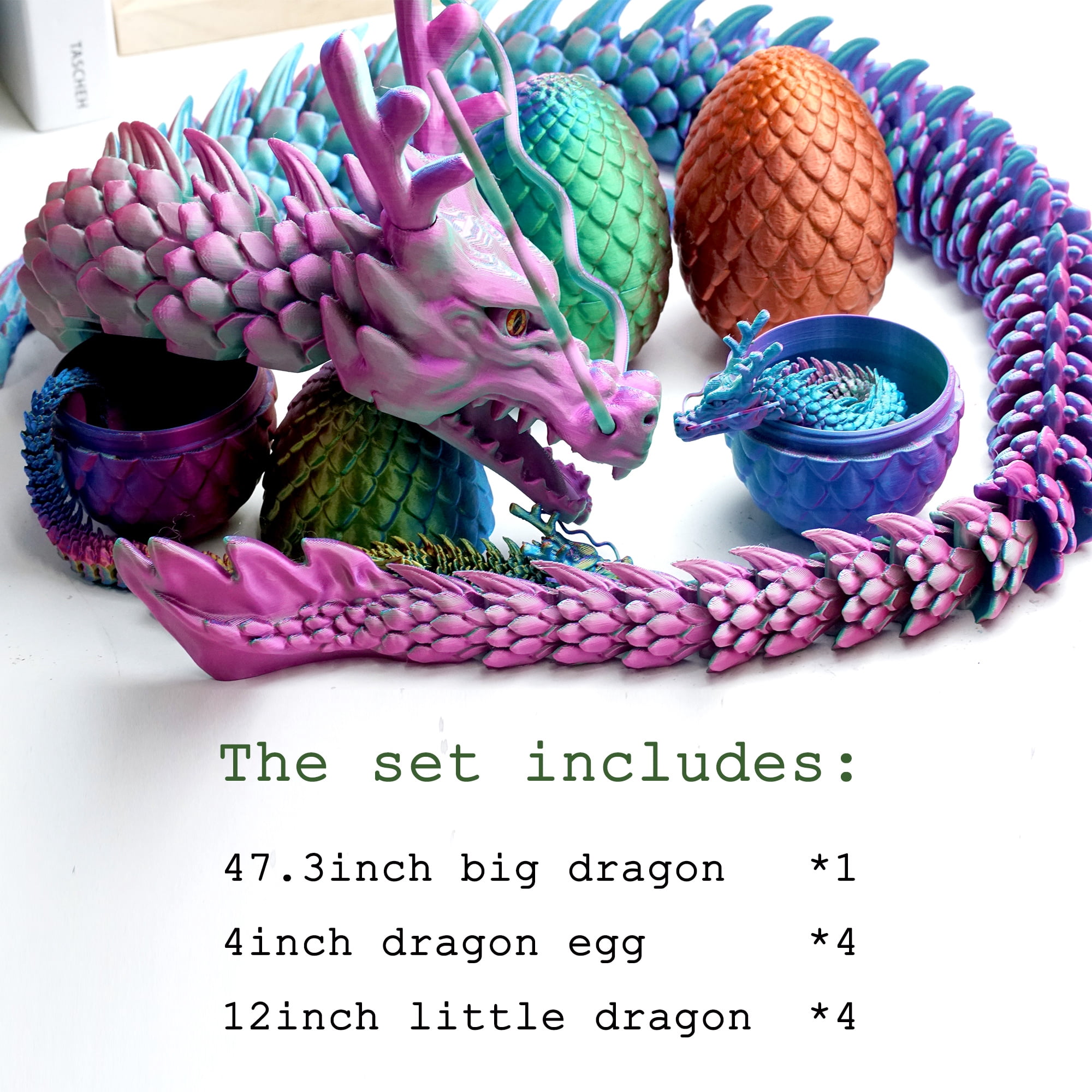 3D Printed Dragon and dragon egg ,Articulated Loong Models,Flexible Joint Animal lacertid Figurines, 3D Printing Stuff Cheap,Stress Relief, Fidget restlessness, ADHD Toys, Surprise Fantasy Gifts