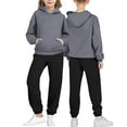 thumbnail image 4 of BRGZLK Boys Clothes 2pcs Solid Color Round Collar Long Sleeve Regular Shoulder Hoodie Sweatshirt and Sweatpants Fall Winter Outfits Dark Gray 5-6 Years, 4 of 4