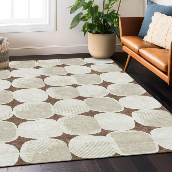 Addison Rugs Chantille Indoor/Outdoor Transitional Circles Brown Washable Rectangle Rug, 5' x 7'6"