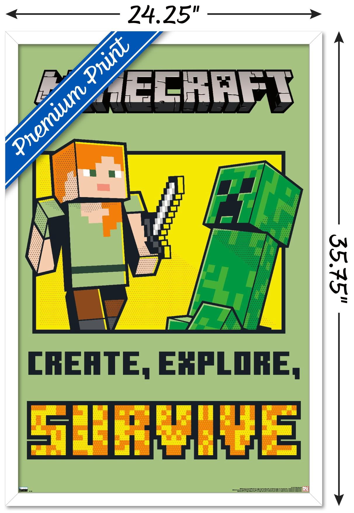 Minecraft - Create, Explore, SurVive Wall Poster, 22.375" x 34", Framed