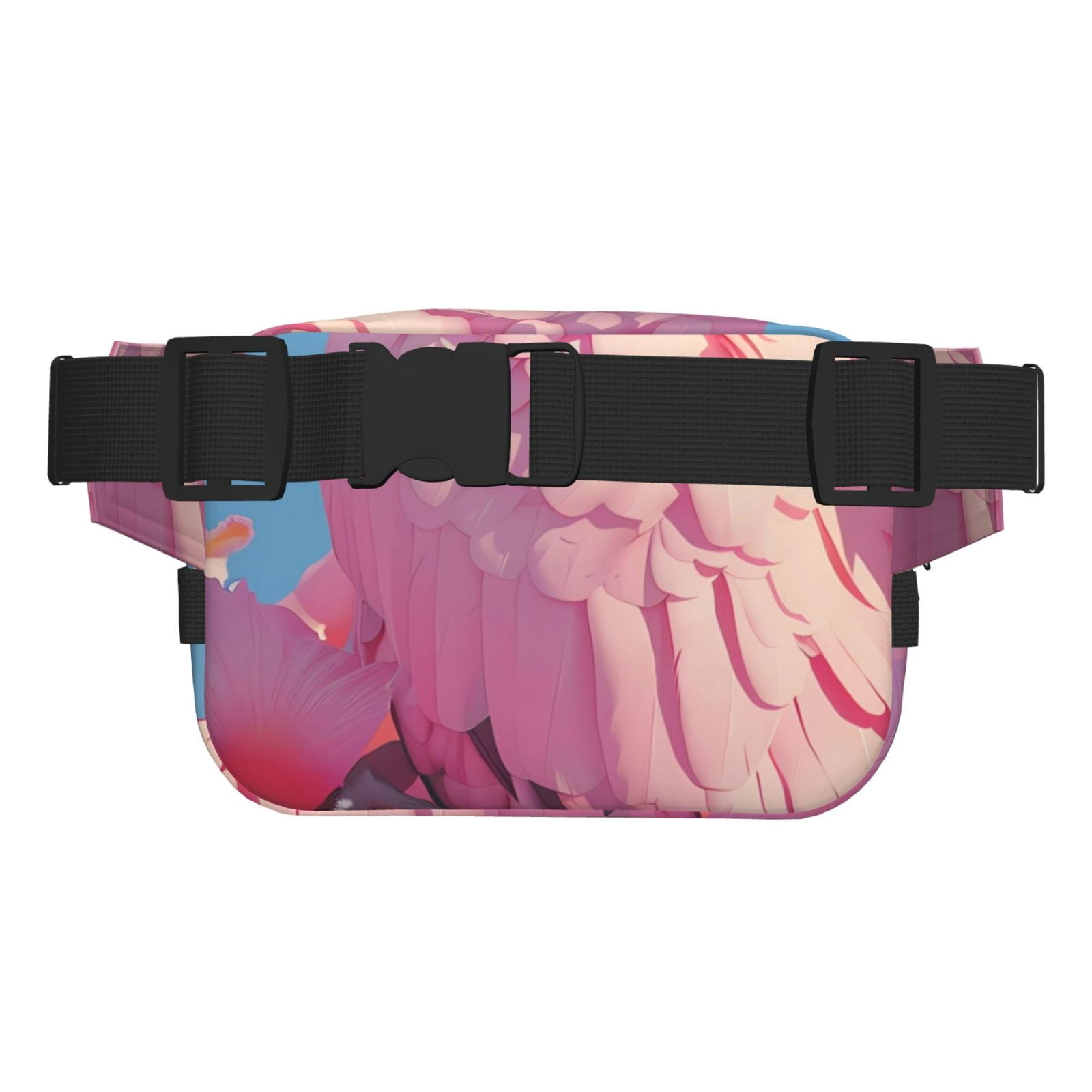 Picia Pink Parrot Tropical Blossoms Print Square Double-Layer Waist Bag Mini Adjustable Waist Belt Bag Exercise Running Travel Hiking