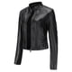 thumbnail image 3 of Chaqueta de cuero para mujer, chaqueta de motorista corta, cuello alto, cremallera, chaqueta de cuero, chaqueta de entretiempo para otoño y primavera, 3 of 6
