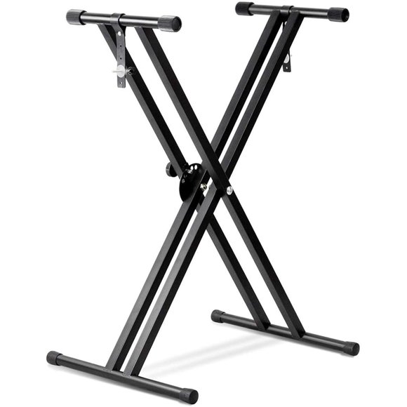 Height Adjustable Double-Brace X Keyboard Stand with Locking Straps, Heavy Duty Foldable Classic Music Musical Electronic Piano Stands, Non-Slip Rubber