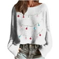 thumbnail image 2 of PiGOGI Women's Casual Crew Neck Christmas Sweatshirt Woven Striped Holiday Pullover Long Sleeve Winter Printed Loose Top White XL, 2 of 5