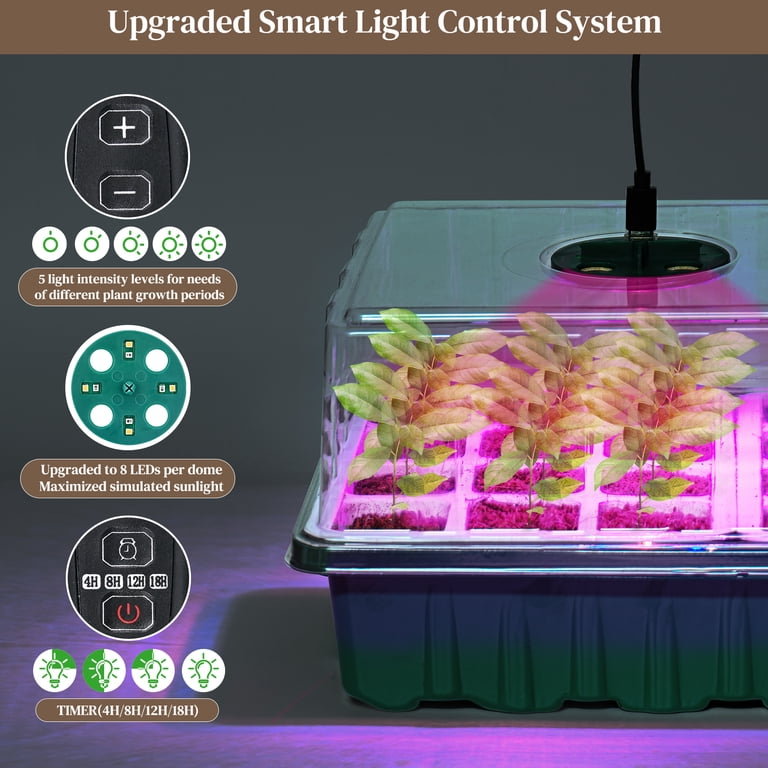 TONYFUL 60-Cell Seed Starter Tray With Grow Light & Humidity Dome - Indoor Gardening Kit