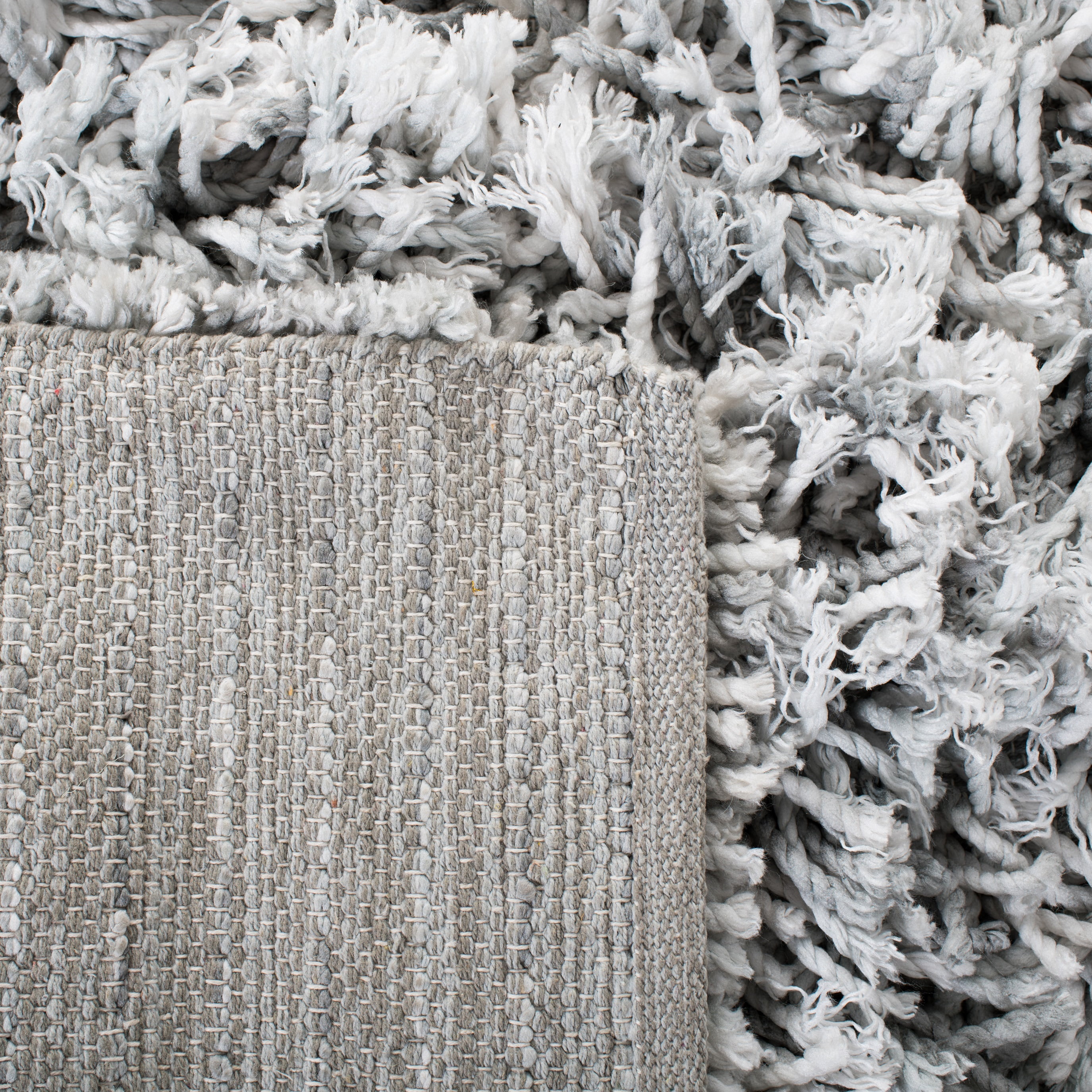 SAFAVIEH Rio Kynaston Solid Polyester Shag Runner Rug, Grey/Ivory, 2'3" x 6'