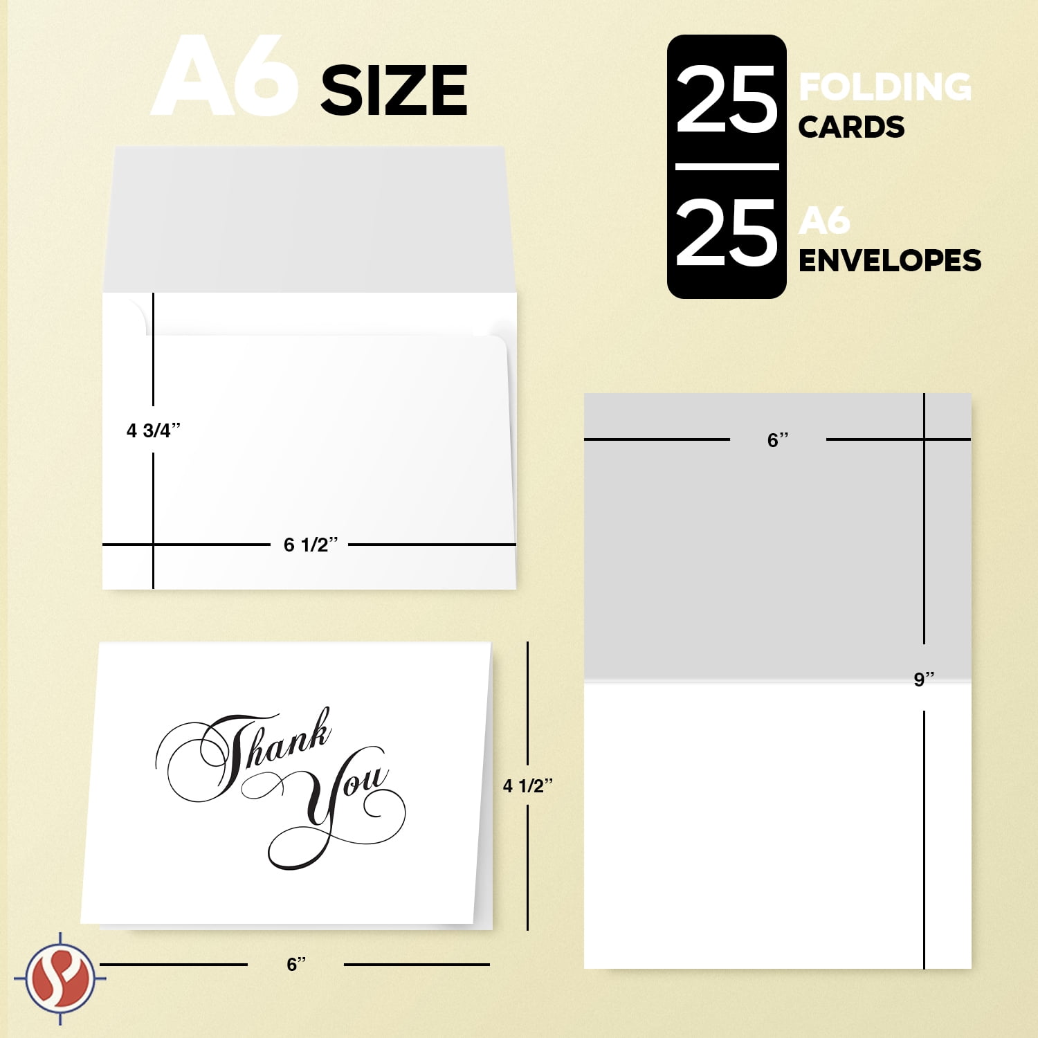 Thank You Card – Elegant Half-Fold Note Cards & Envelopes | Great for Wedding, Baby Shower, Graduation, Anniversary, Sympathy, Business, etc.| Blank Inside | 4.5 x 6” (A6 Size) | 25 per Pack