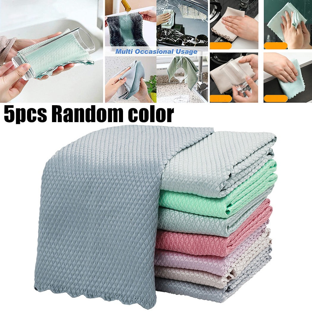 Special Fish Scale Wipes for Glass Cleaning Housework Cleaning Cloth,Reusable Wave Pattern Fish Scale Cloth Rag,Fish Scale Rag-Super Absorbent Without Leaving Marks,Random Color 5PCS 