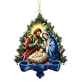 thumbnail image 2 of Blue Christmas Tree Shape Nativity Scene Decoration, 2D Flat Memorial Pendant, 3.15 Inch, 2 of 7