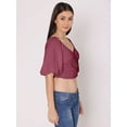 thumbnail image 2 of DressBerry Women's Solid Crop Top Blouse Elbow Length Balloon Sleeves Broad V Neck Casual Summer High Rise Short Slip On, 2 of 7