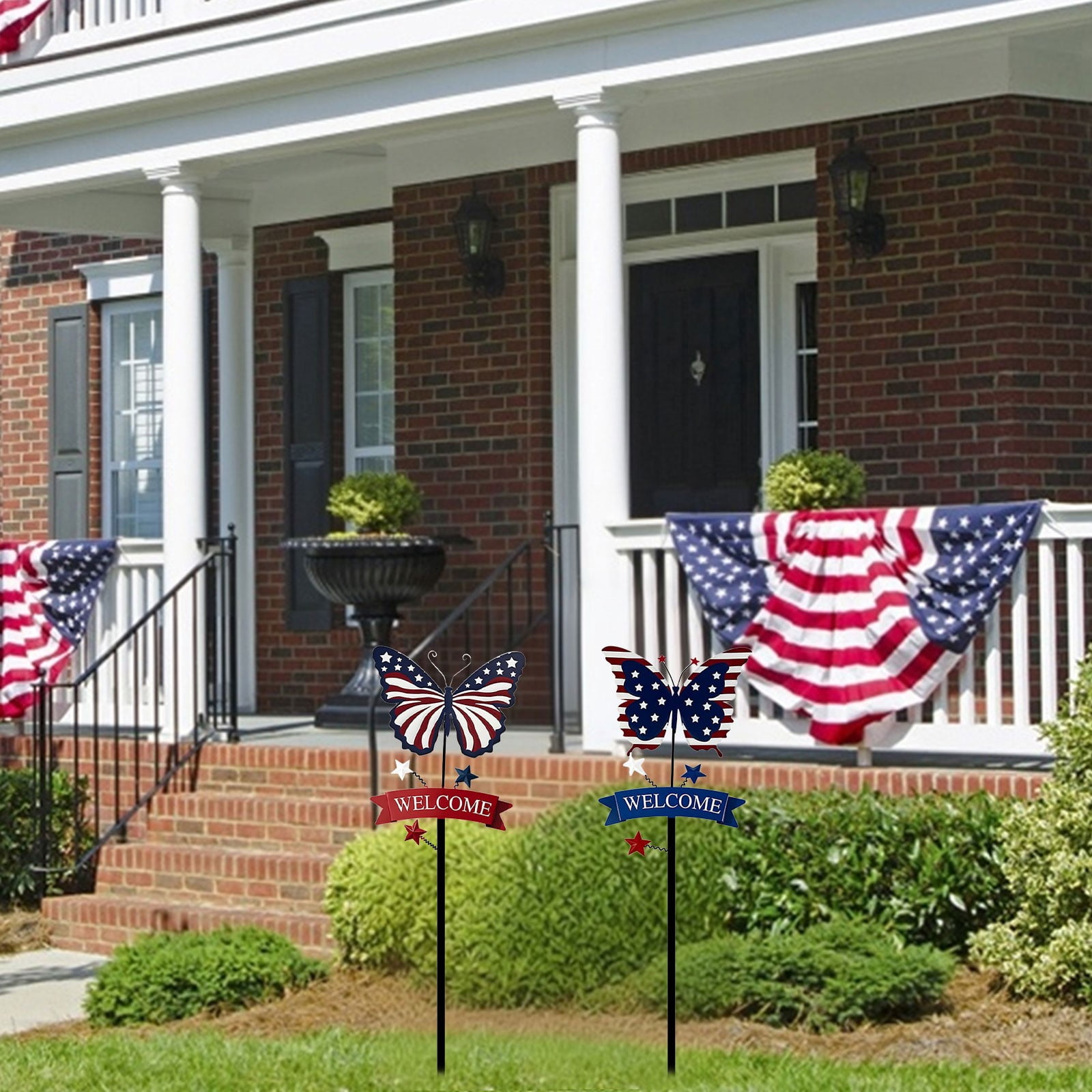 ERTZAE 2Pc Patriotic Garden Stake,15.74" Patriotic Butterfly Welcome Yard Stake,4Th Of July Decorations Outdoor,Usa Lawn Porch Yard Sign,Red White Blue Independence Anniversary Memorial Day Decor