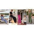 thumbnail image 6 of Fantaslook Two Piece Lounge Sets for Women Vacation Travel Outfits Dressy Casual V Neck Short Sleeve Tops Wide Leg Pants Fashion Outfits, 6 of 8