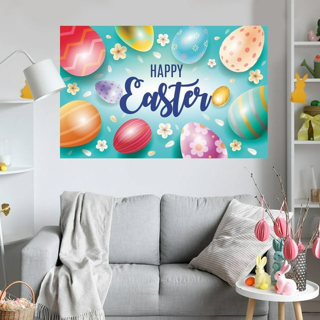 Vaidha Easter Party Banner | Outdoor & Indoor Holiday Decorations | Colorful Polyester Fabric Background | 59x35 Inch Spring Celebration Banner for Home & Garden