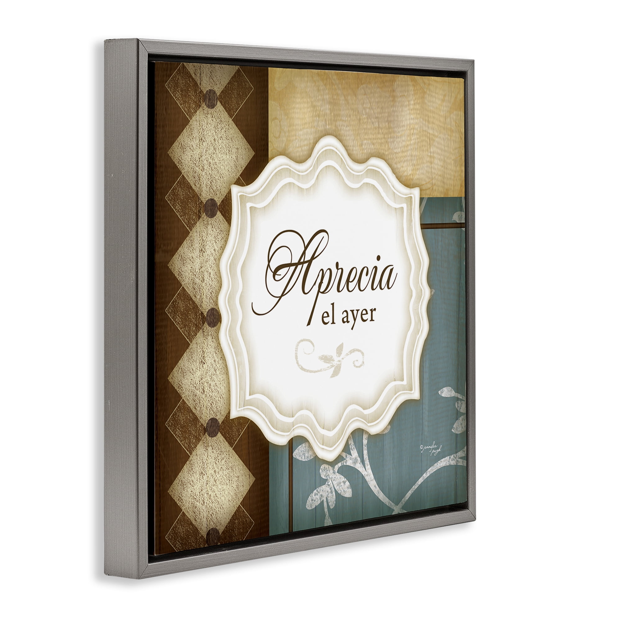 Stupell Industries Aprecia el Ayer Inspirational Quotes & Sayings Painting Gray Floater Framed Art Print Wall Art, 25 x 25