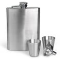 thumbnail image 2 of PreAsion 8oz Stainless Steel Hip Flask Liquor Whisky Flagon Set with 1 Funnel and 2 Cups Leather Gift Wrap Box, 2 of 9