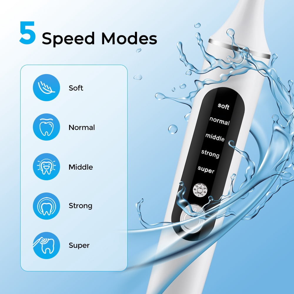 Electric Tooth Polisher, Teeth Whitening Cleaner, Plaque Dental Tartar Remover with 5 Speed Modes with 6 Brush Heads, LED Light, 10min Auto Shut Off, Rechargeable Teeth Cleaning Kit for Teeth Health