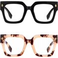 thumbnail image 1 of JM 2 Pack Oversized Square Trendy Blue Light Blocking Reading Glasses for Women, Big Wide Fashion Computer Readers, 1 of 6