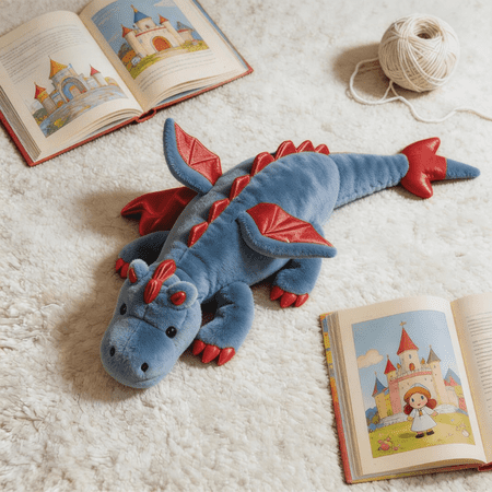 Little Flying Dragon Plush Pillow, cute plush dinosaur, large blue weighted dragon, for bed, party, school decoration (Blue, 35.43 inches)