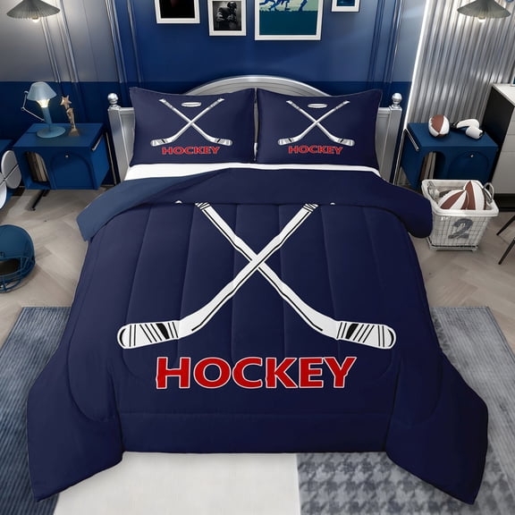 Feelyou Navy Ice Hockey Twin Comforter Sets, Ball Gaming Lover Bedding Set, 2-Piece