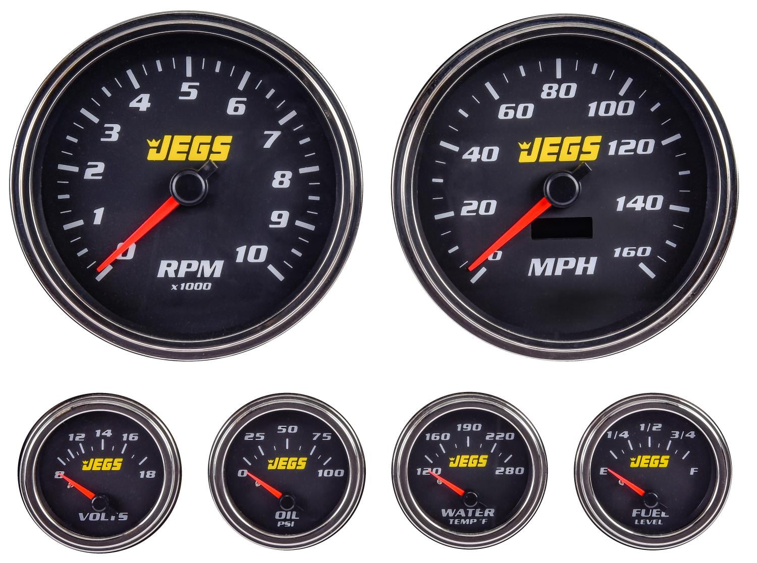 JEGS 41392 6Gauge Set, Black Analog Face [5 in. Dia. Speedometer