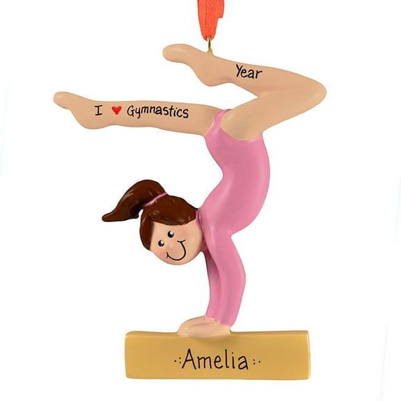 Gymnast on Beam Brown Personalized Christmas Ornament DO-IT-YOURSELF