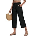 thumbnail image 2 of Wide Leg Capri Pants for Women Palazzo Pant Casual Wide Leg Trousers with Pockets Summer High Waisted Drawstring Pants Black M, 2 of 5