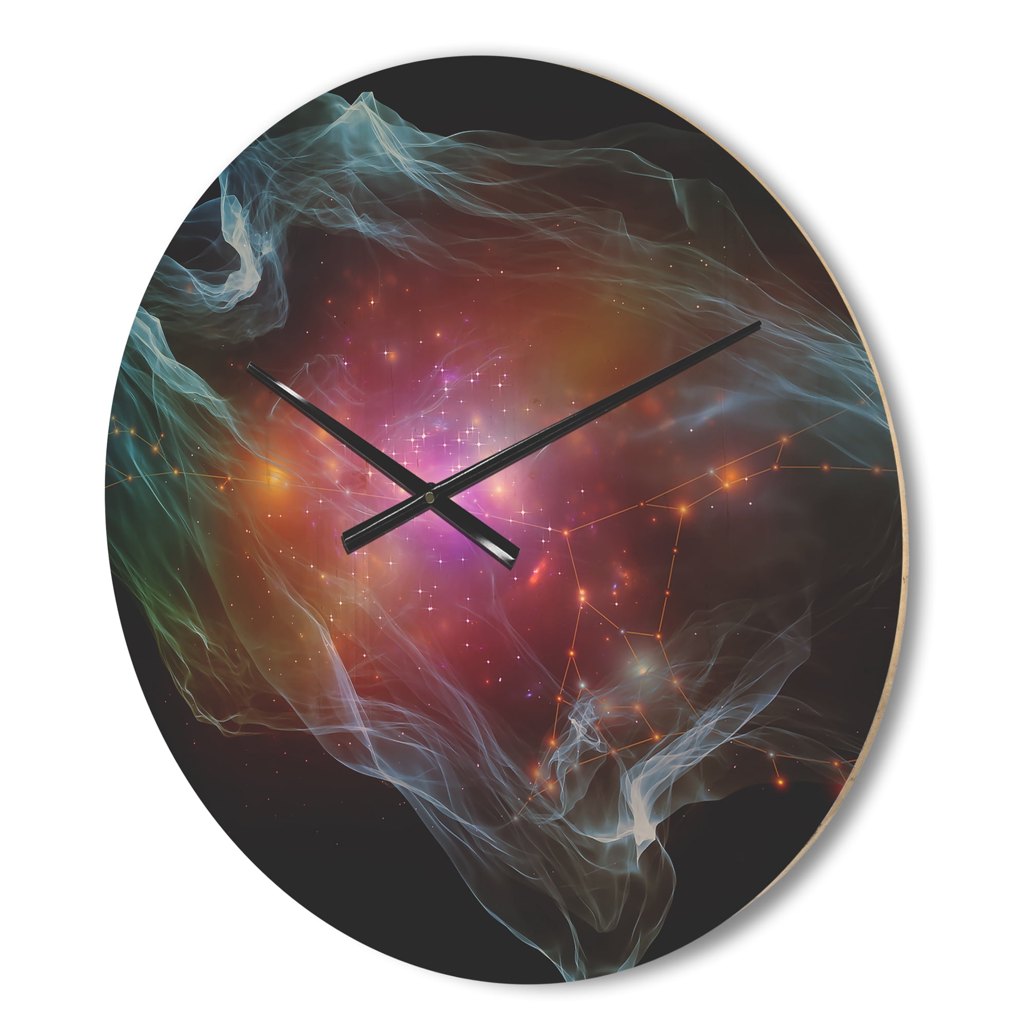 Designart 'Abstract Purple Lights of Network ' Modern Wood Wall Clock