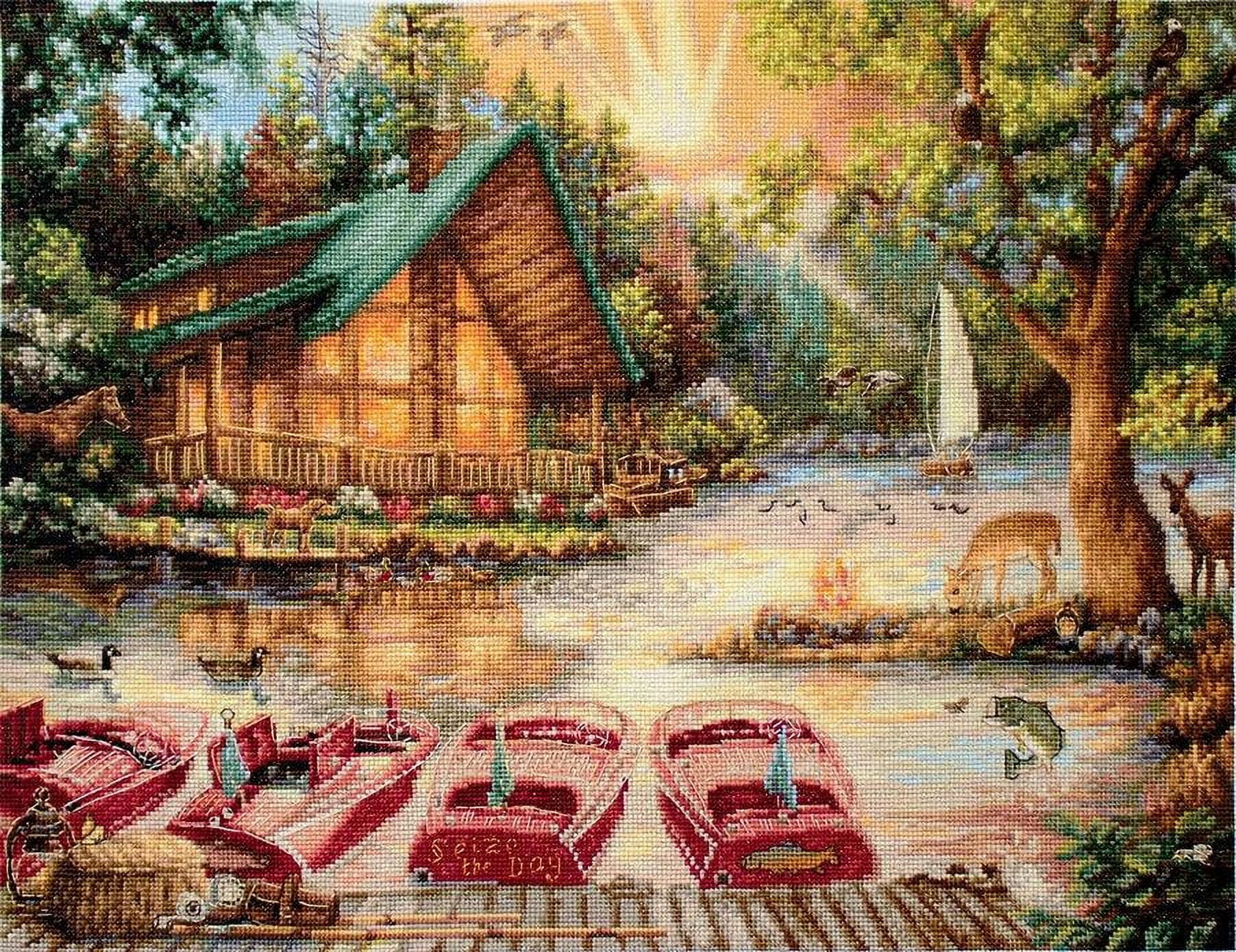 Counted Cross-Stitch Kit By Letistitch Seize the Day Canvas Cotton Needlework Brown Red Water Tree