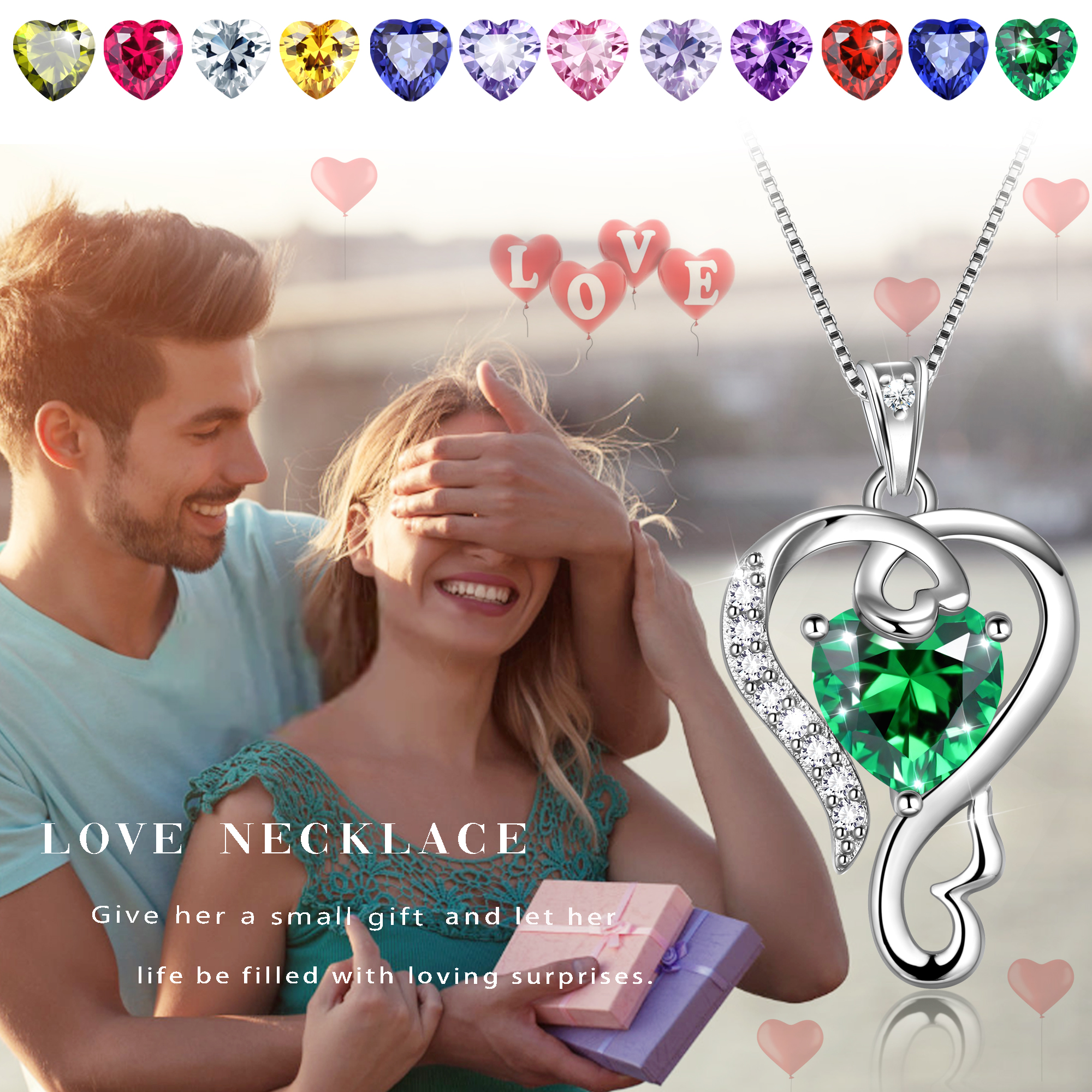 Beautlace 925 Sterling Silver Heart Birthstone Necklace photo 3