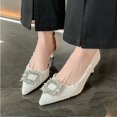 thumbnail image 2 of Zapatos de tacón con diamantes de imitación de diseño blanco para mujer, moda de primavera, puntiagudos, tacón alto poco profundo, zapatos de vestir de trabajo elegantes para mujer, 2 of 5