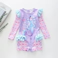 thumbnail image 3 of GYRATEDREAM Girls Swimsuits - One Piece Bathing Suit, Mermaid Print Ruffle Long Sleeve Zipper UPF 50+, Quick Rash Guard Dry Beach Swimwear for 2-9Y, 3 of 8