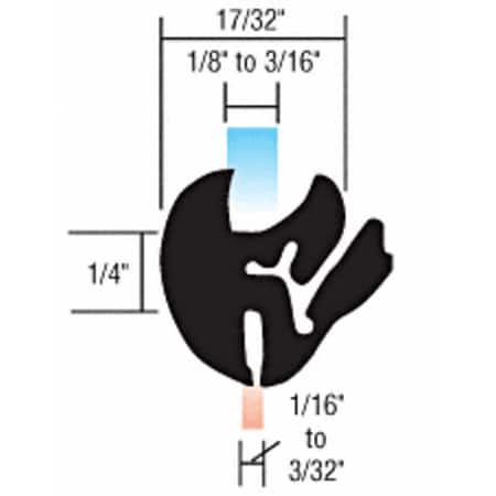 CRL One-Piece Self-Sealing Weatherstrip 1/16" to 3/32" Panel for 1/8" to 3/16" Glass