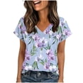 thumbnail image 5 of Womens Summer Tops 2026 V Neck Short Sleeve Shirts Trendy Dressy Casual Hawaiia Floral Vacation Outfits Printed, 5 of 7