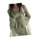 thumbnail image 5 of Camisetas de manga larga para mujer, jersey ligero de punto para bar, natación en verano Verde, 5 of 9