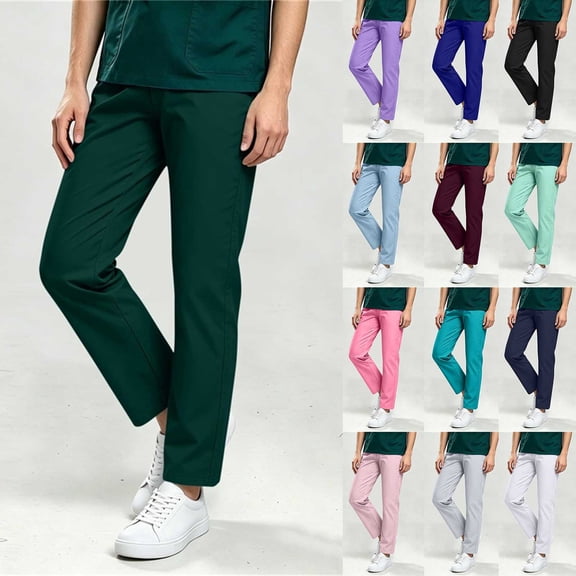 AHTJRT Women's Scrub Pants Straight Leg Soft Stretch Yoga Comfort Fit Workwear Nursing Uniform Pants Summer Healthcare Scrubs Sky Blue L