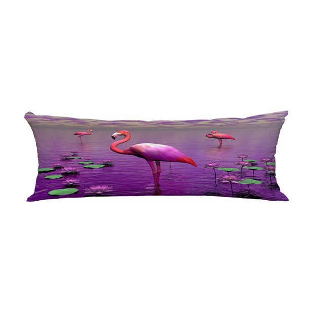 ABPHQTO Beautiful Pink Flamingos Water Lilies Violet Sky Body Pillow