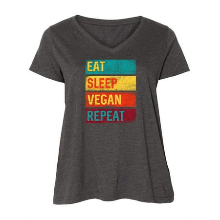 

Inktastic Vegetarian Eat Sleep Vegan Repeat Women s Plus Size V-Neck