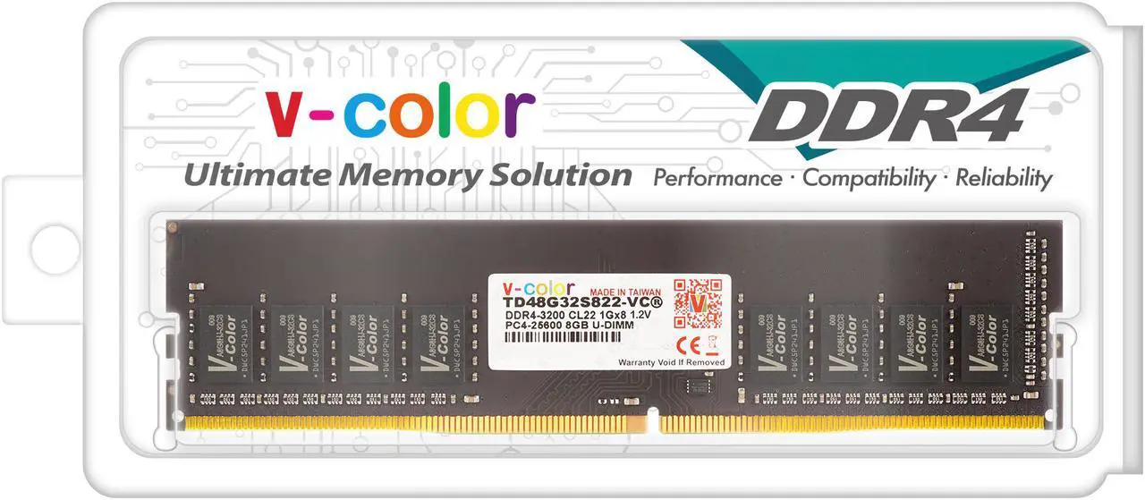 v-color 8GB DDR4 DRAM 3200MHz (PC4-25600) CL22 1.2V U-DIMM Desktop Memory Ram Upgrade Module TD48G32S822-VC