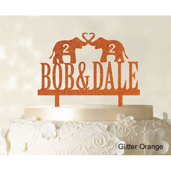 "Custom Wedding Cake Topper Personalized Glitter Orange Cake Topper Color Option Available 5""-7"" Inches Wide"