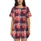 thumbnail image 1 of Fotbe Heart Plaid Conjunto de Pijama Estampado para Mujer, 2 Piezas, Ropa de Dormir con Camiseta de Manga Corta y Shorts Suaves-Medium, 1 of 6