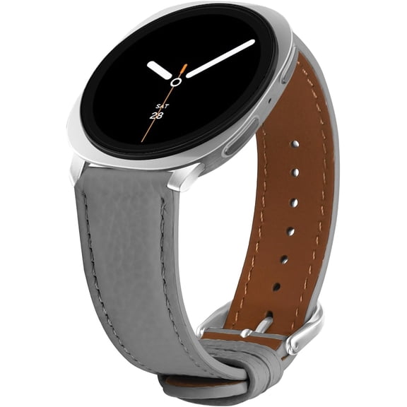 MYKOMI Leather Strap Compatible with Samsung Galaxy Watch 9 8 Strap 40mm 44mm/Galaxy Watch 8 Classic 46mm, Soft Genuine Leather Sport Wristband Replacement Band for Men Women