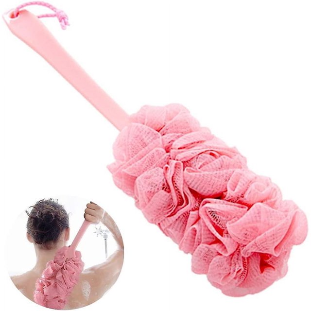 Cepillo de baño colgante con mango largo y forma de flor para ducha, cepillo de baño colgante, duradero, cepillo de esponja para ducha, cepillo exfoliante para mujeres y hombres (rosa)